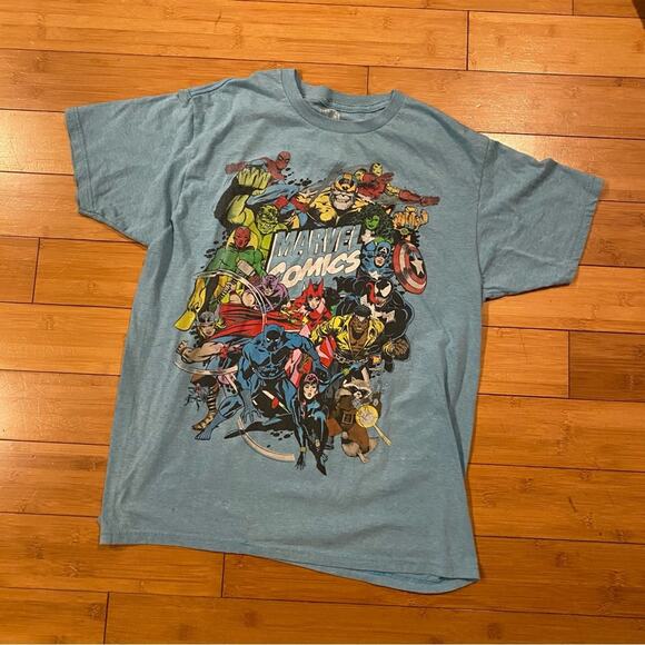 MARVEL Classic Comics Light Blue Tee Size Large Graphic T-shirt Cotton Blend - Picture 7 of 7